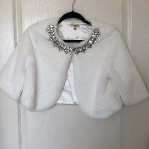 White faux fur jeweled cape